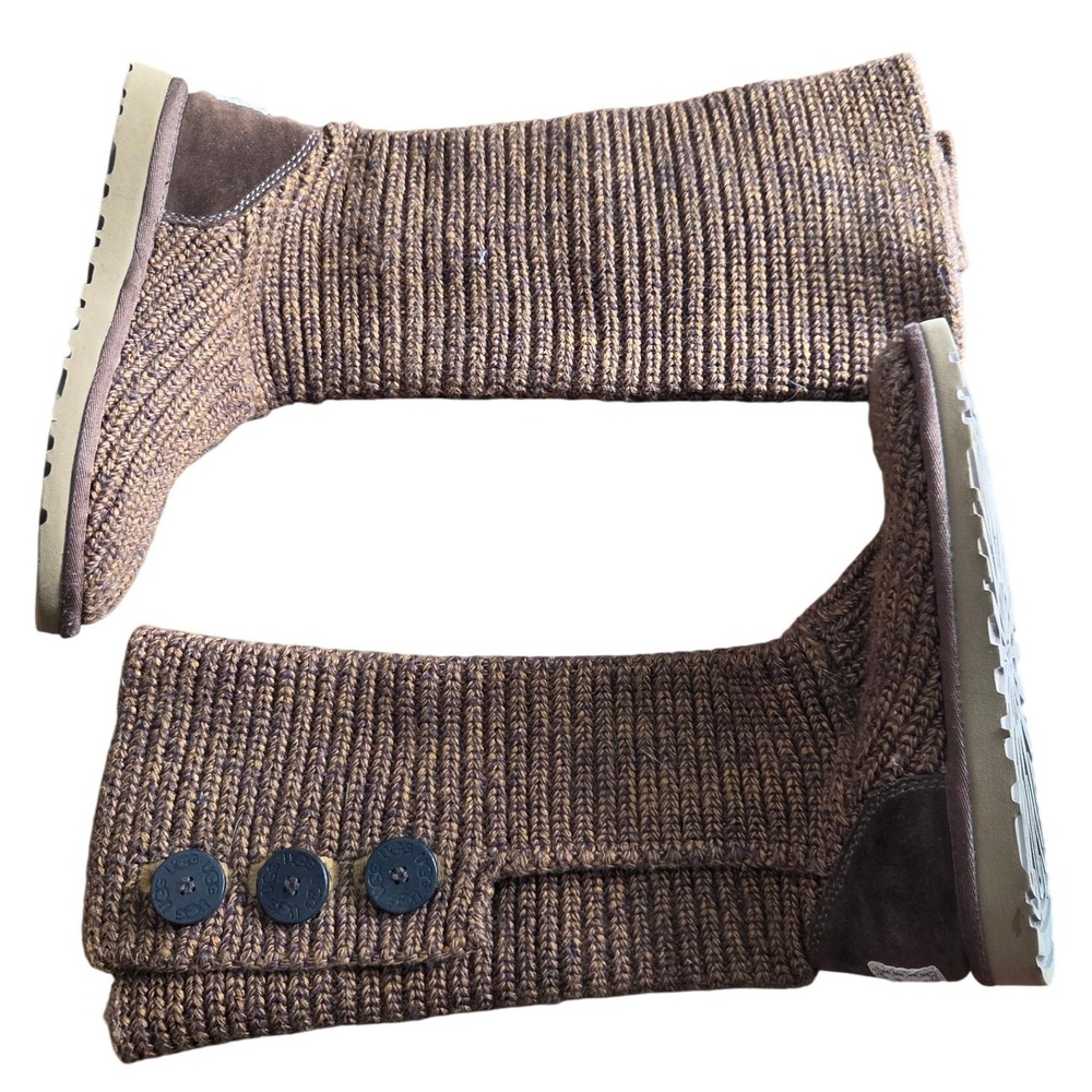 UGG Australia Classic Cardy Knit Boots Brown Sweater Button y2k Slouch Shearling